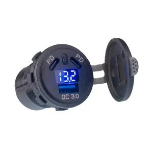 Motoplug PA033 Dual Port USB-C And USB-A Power Adaptor/Voltmeter
